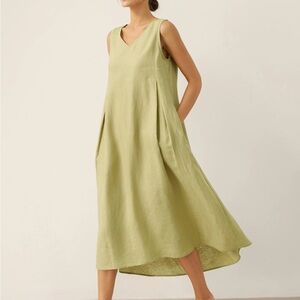 NWOT Lintico Linen Sleeveless A-Line Maxi Dress Tara Sage Green Size XXL $136